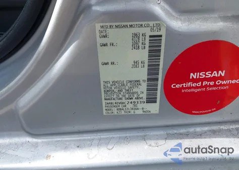 2019 Nissan Altima 2.5 Sl from USA, damaged, VIN 1N4BL4EV6KC249339